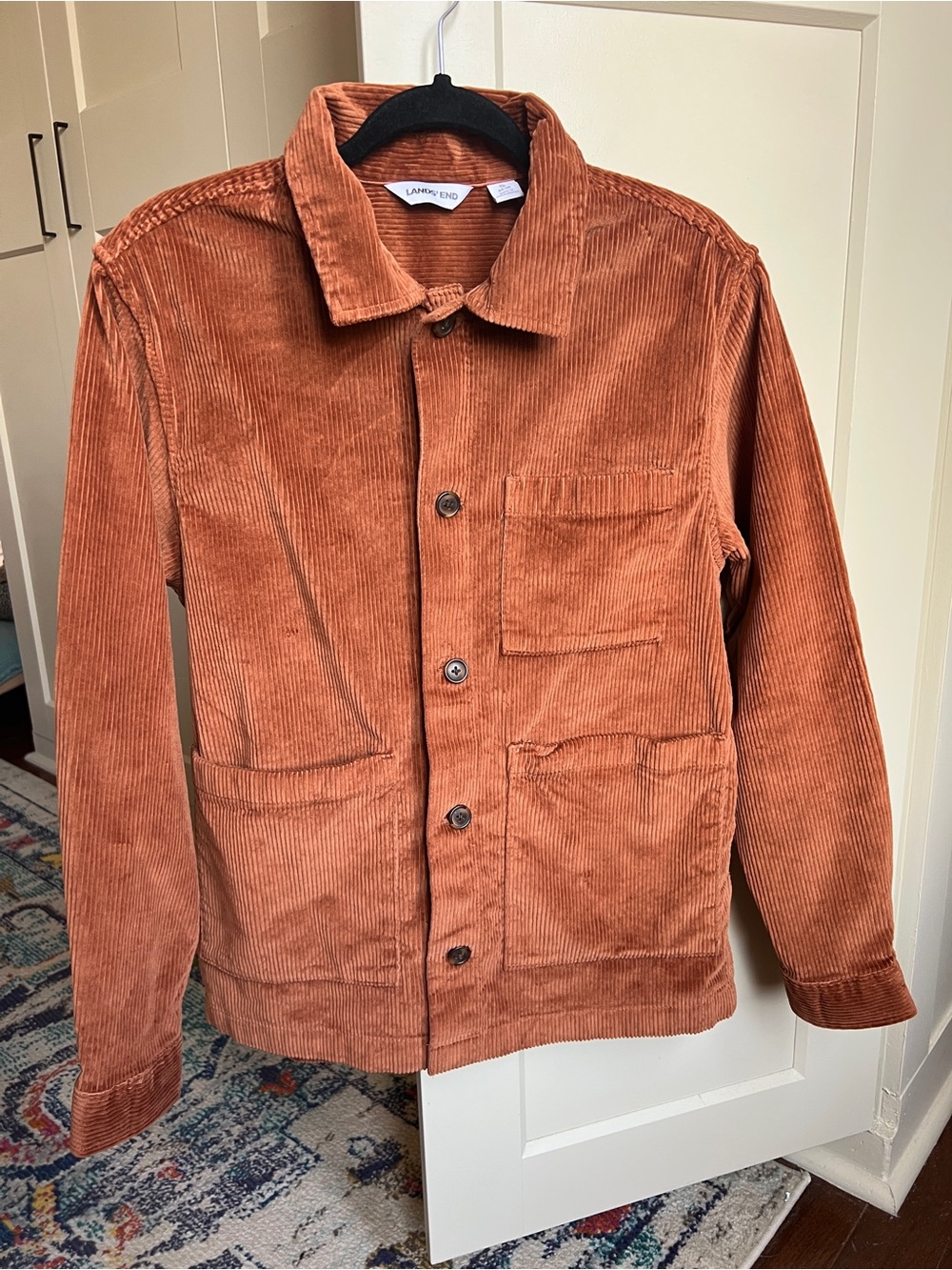 Lands' End Men's Stretch 8-Wale Corduroy Chore Jacket in Rust / Ginger - Size S